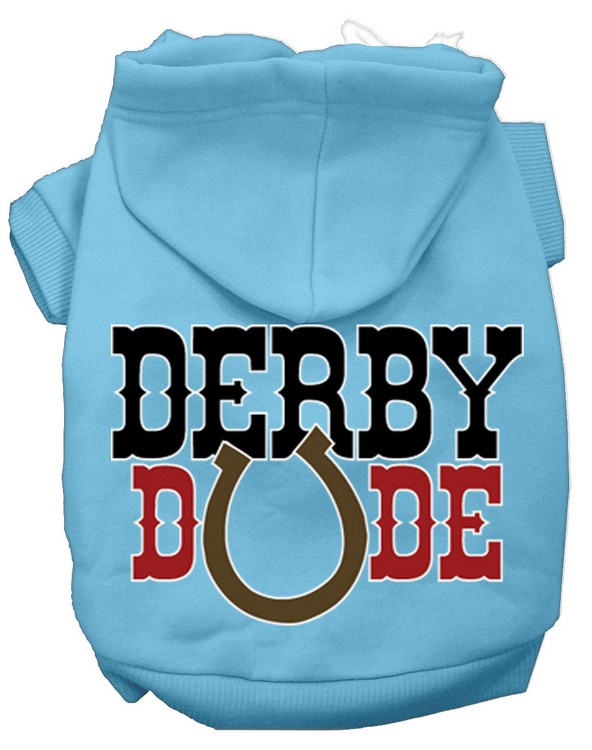 Derby Dude Screen Print Dog Hoodie Baby Blue L